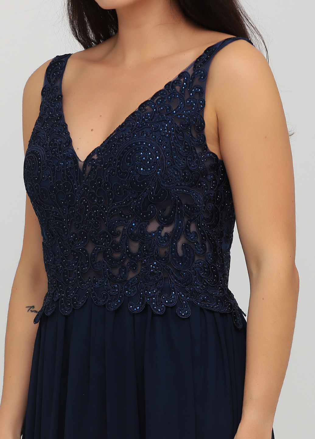 Темно-синее вечернее платье в стиле ампир Mascara однотонное