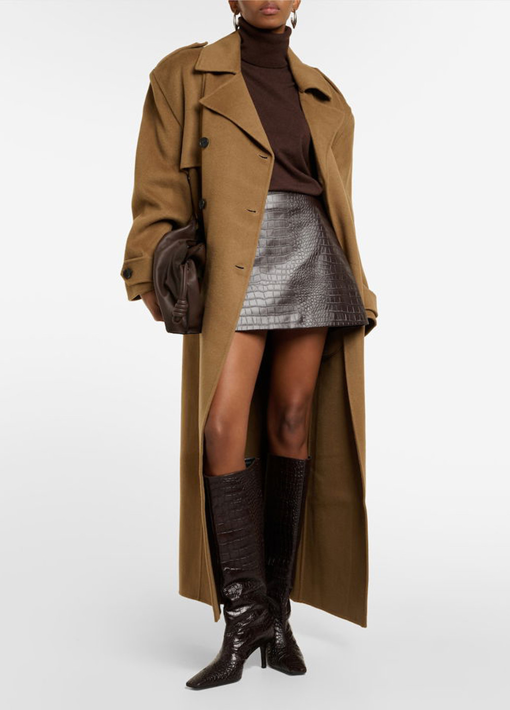 Коричневая офисная, кэжуал однотонная юбка QU style а-силуэта (трапеция)