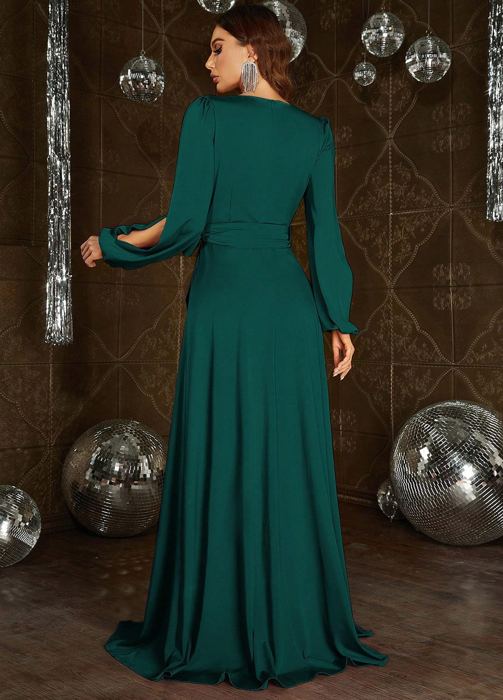 Бирюзовое вечернее платье на запах SHEIN однотонное