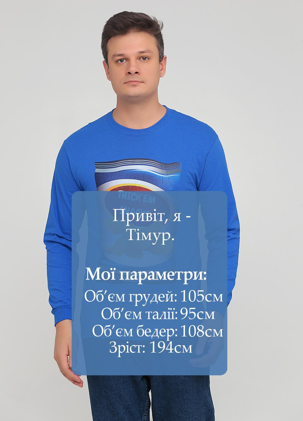 Лонгслів Gildan малюнок синій кежуали трикотаж, бавовна