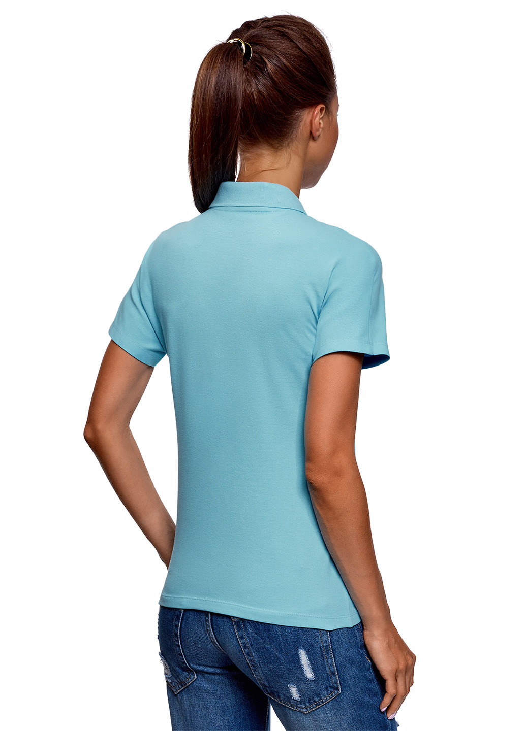 Голубой женская футболка-поло Oodji с логотипом
