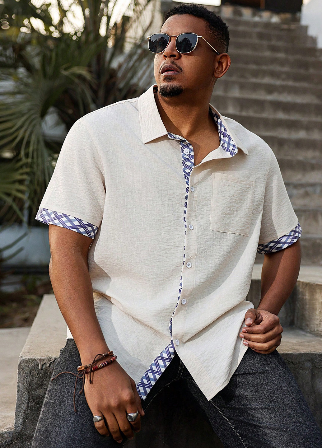 Кремовая классическая, кэжуал рубашка колор блок SHEIN