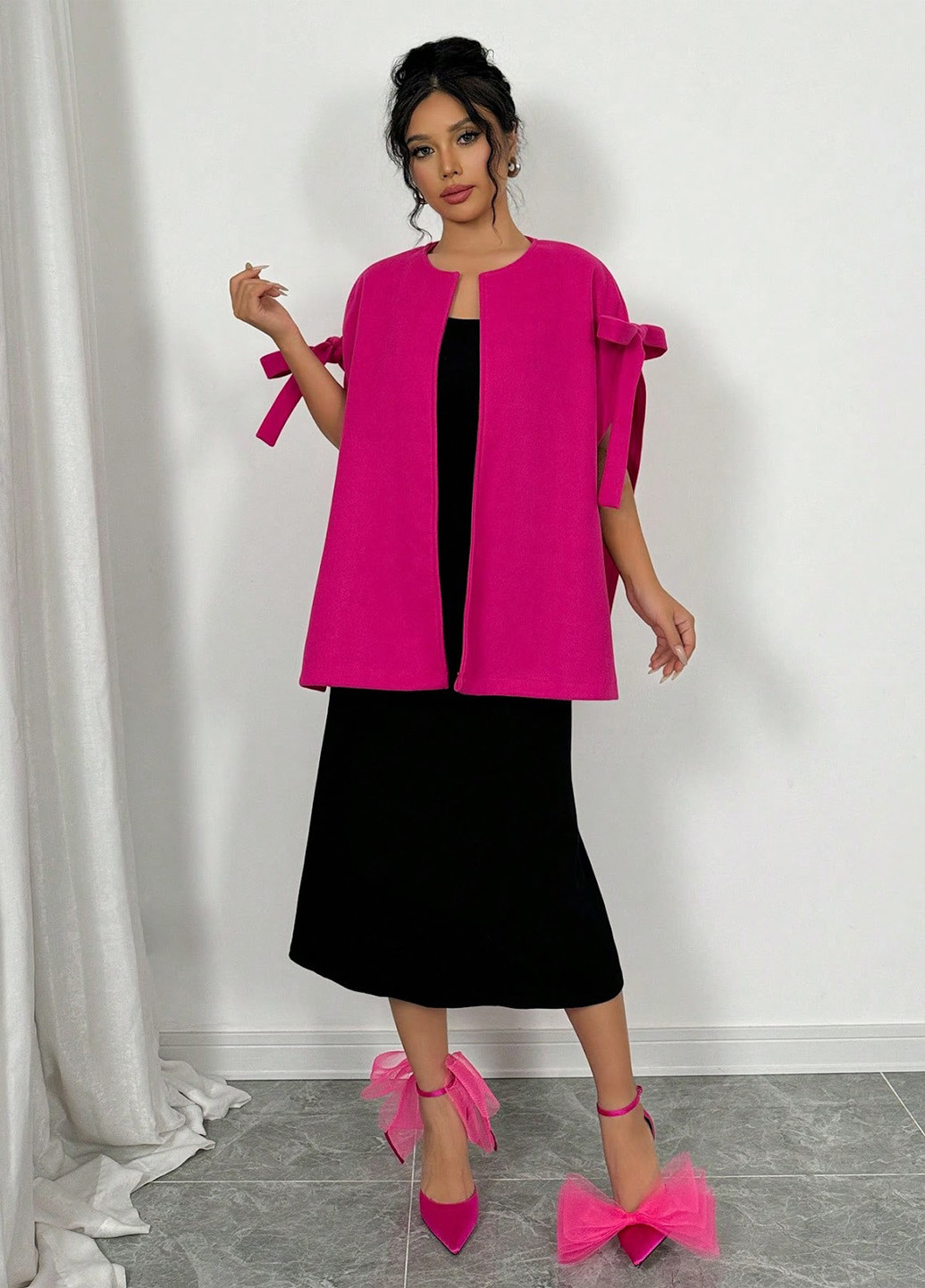 Фуксинове (колору Фукія) Кежуал напівпальто SHEIN однотонне