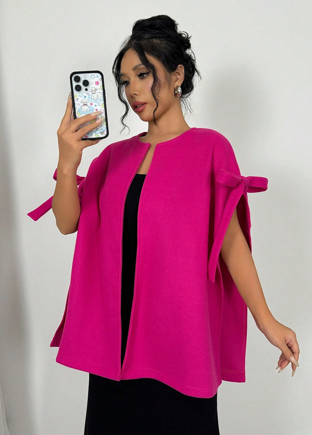 Фуксинове (колору Фукія) Кежуал напівпальто SHEIN однотонне