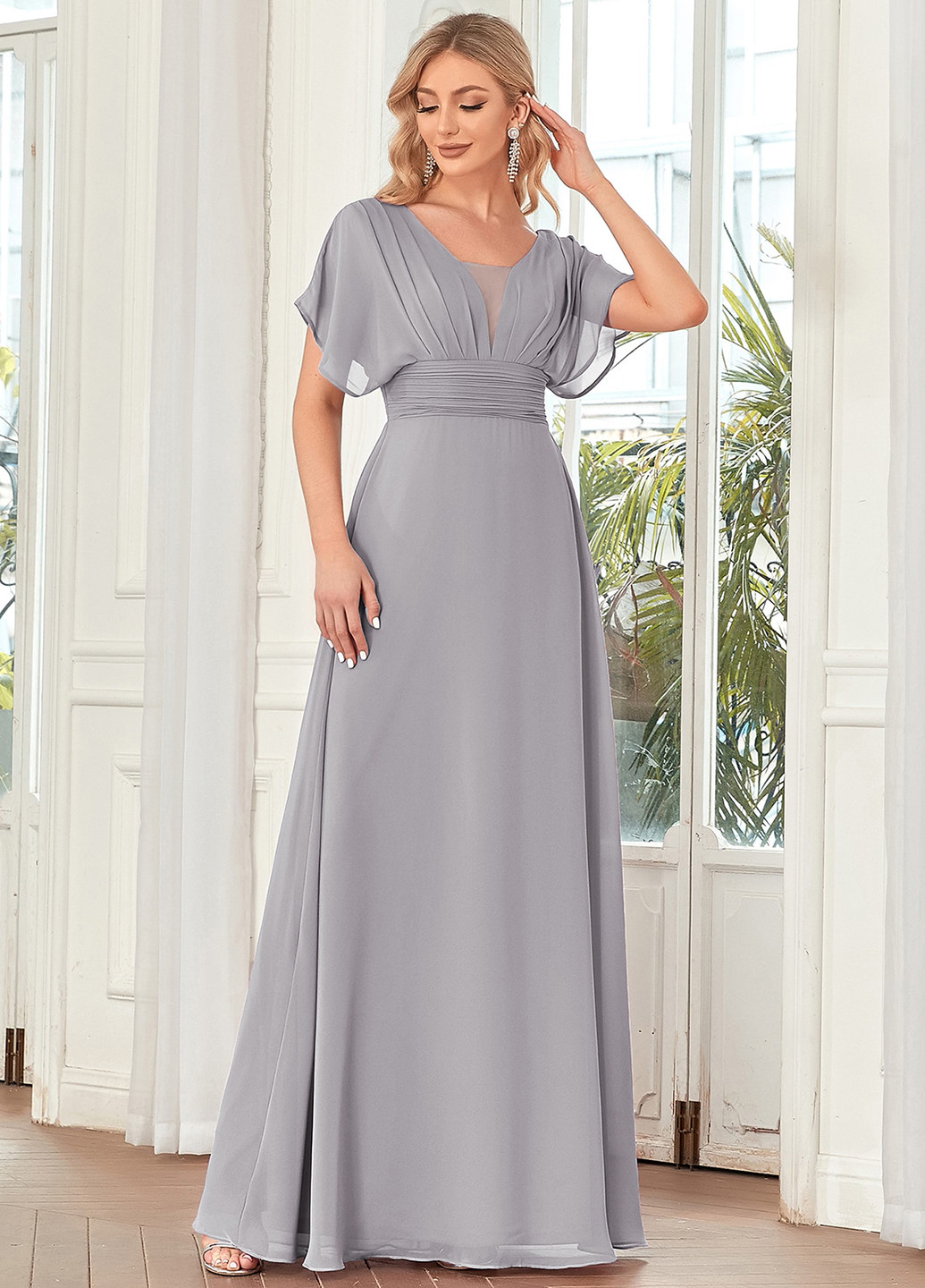 Світло-сіра вечірня сукня кльош, а-силует SHEIN однотонна