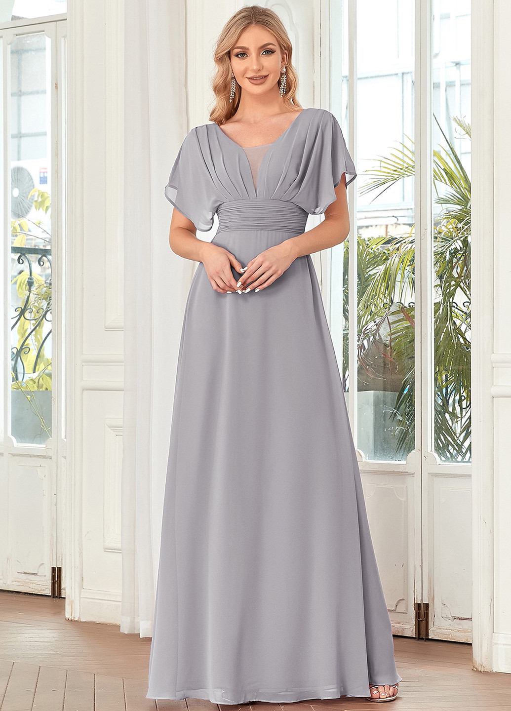 Світло-сіра вечірня сукня кльош, а-силует SHEIN однотонна