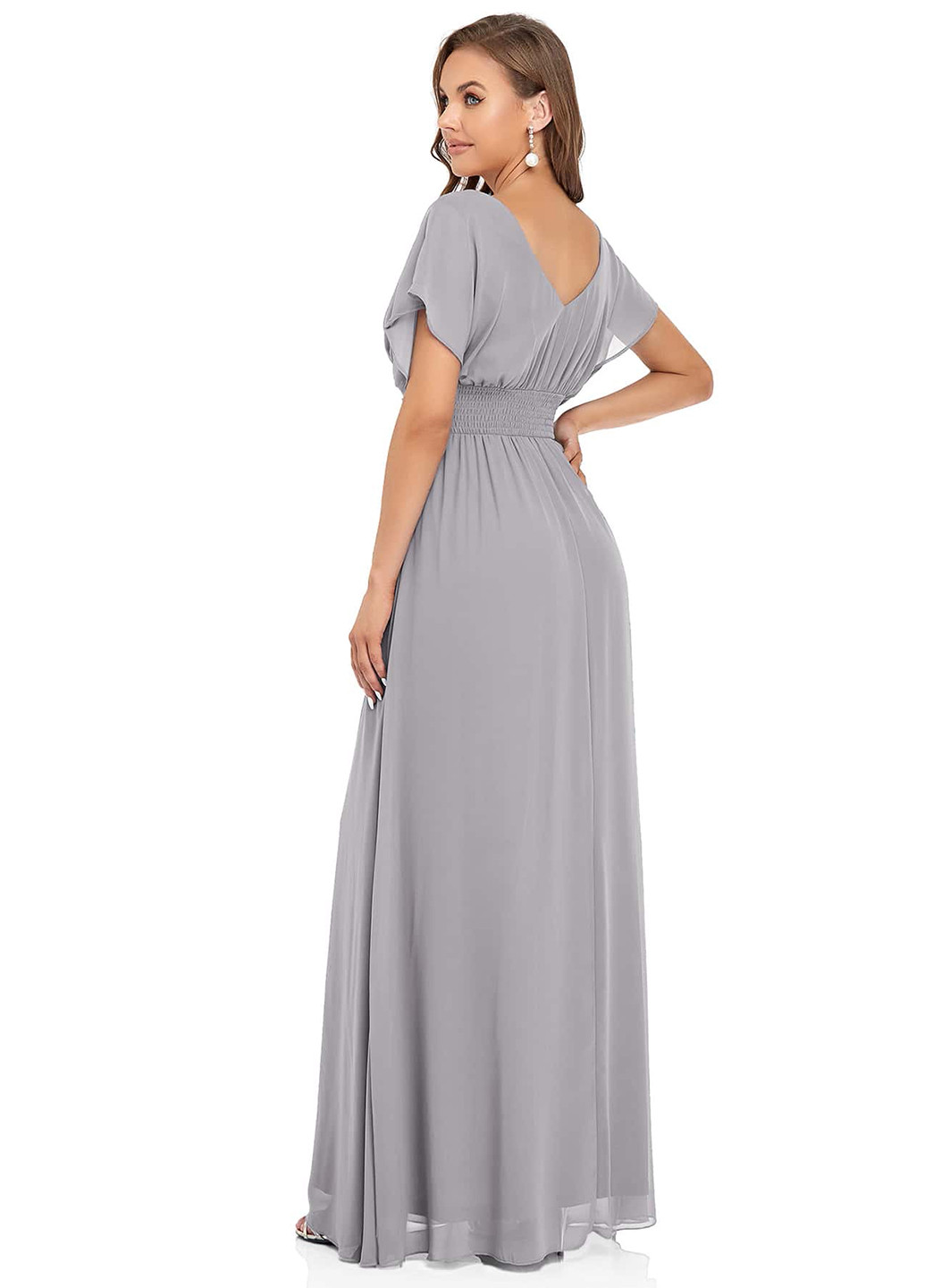 Світло-сіра вечірня сукня кльош, а-силует SHEIN однотонна