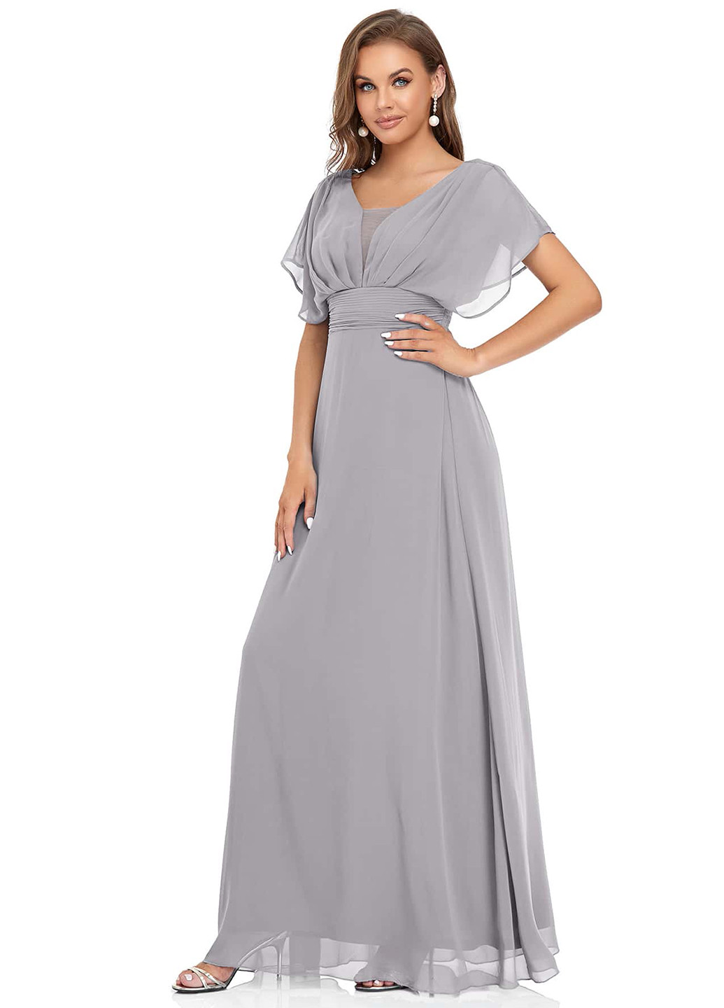 Світло-сіра вечірня сукня кльош, а-силует SHEIN однотонна