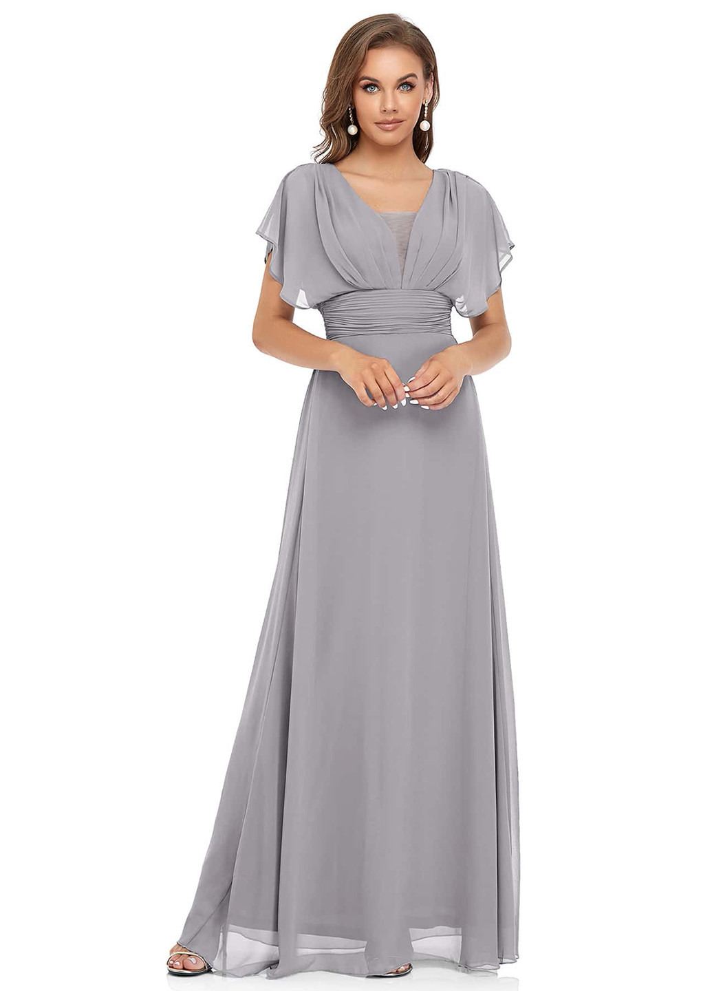 Світло-сіра вечірня сукня кльош, а-силует SHEIN однотонна