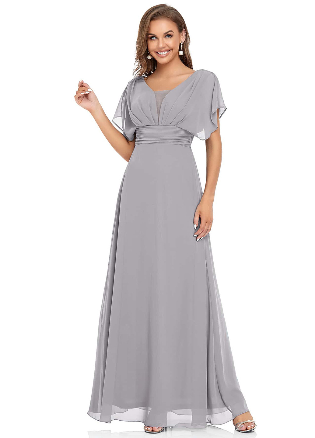 Світло-сіра вечірня сукня кльош, а-силует SHEIN однотонна