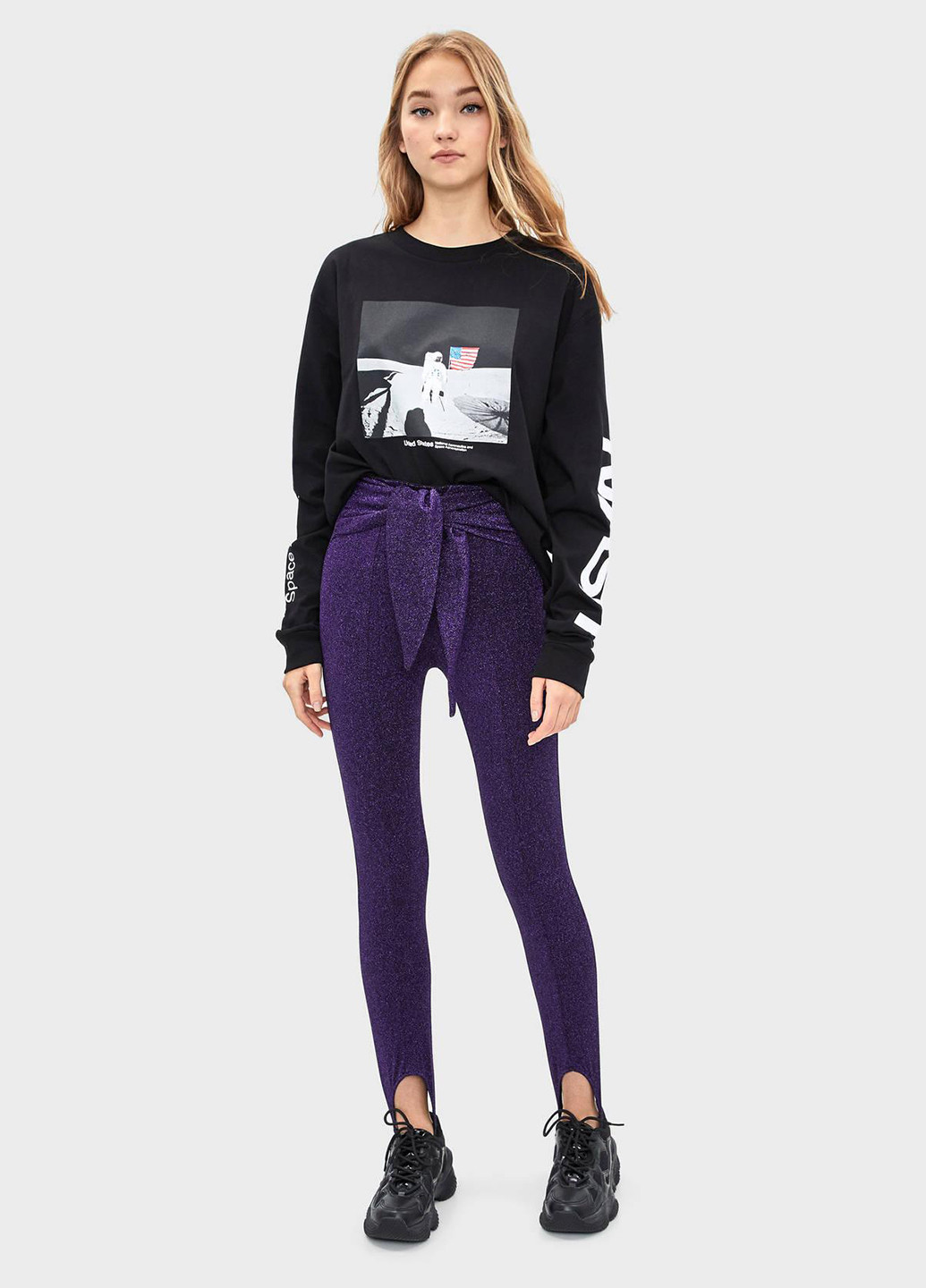 Лосини,чорний-фіолетовий, Bershka (251914688)