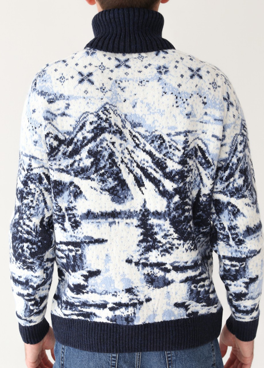 Синій зимовий светр чоловічий зимовий синій теплий з горами Pulltonic Прямая