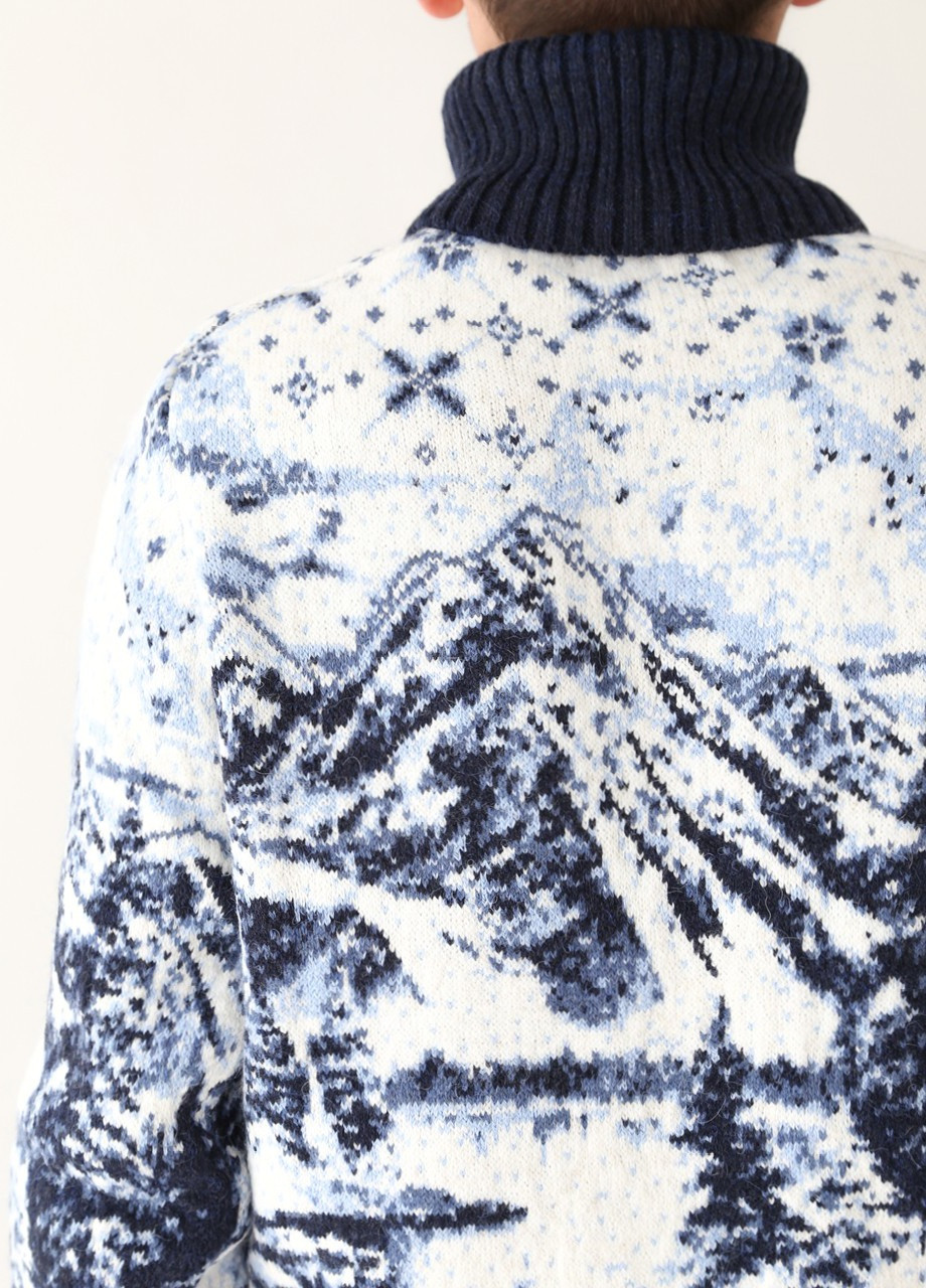 Синий зимний свитер мужской зимний синий теплый с горами Pulltonic Прямая