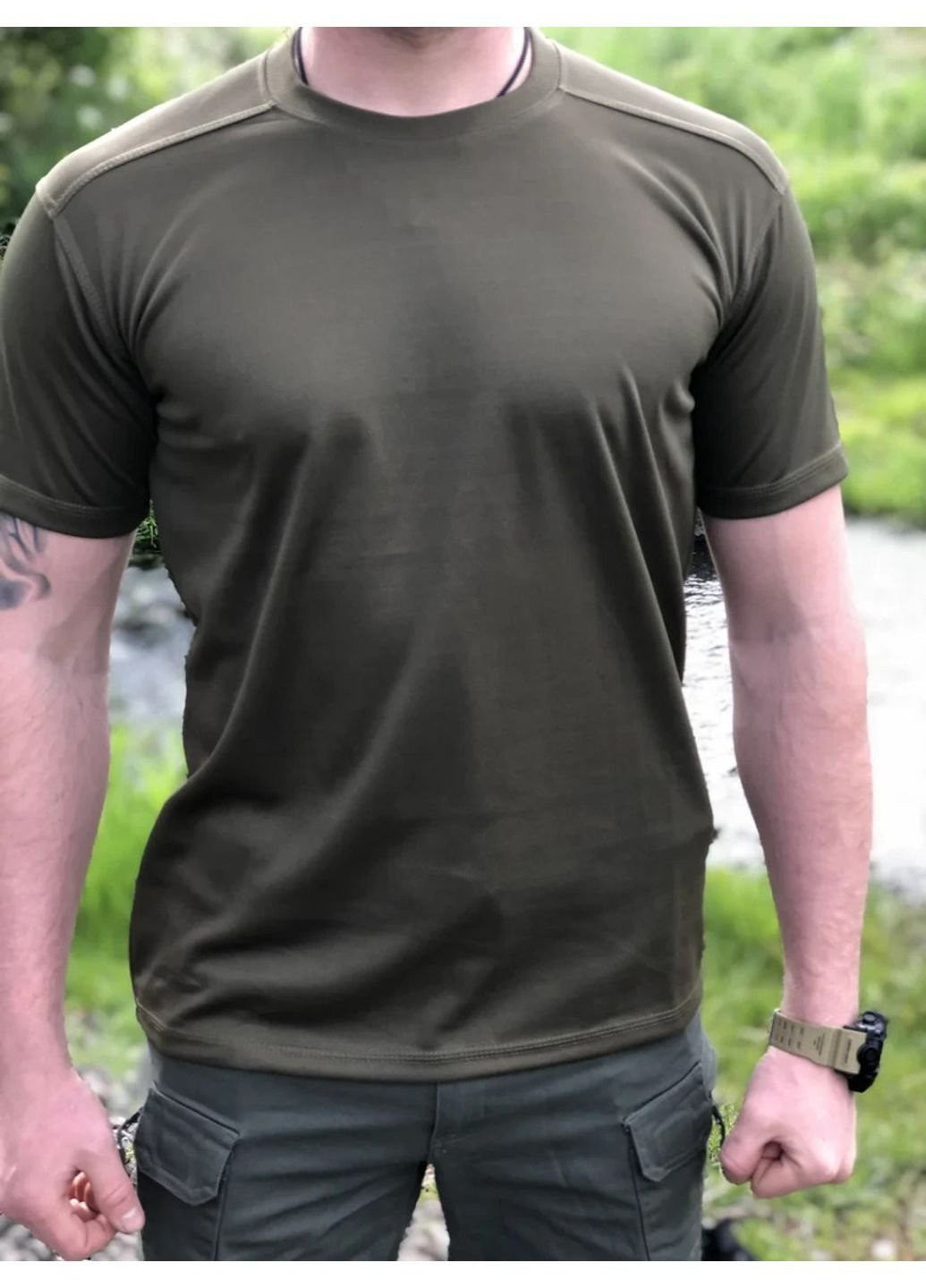 Хакі (оливкова) футболка чоловіча тактична потовідвідна кулмакс coolmax зсу s 6608 хакі No Brand
