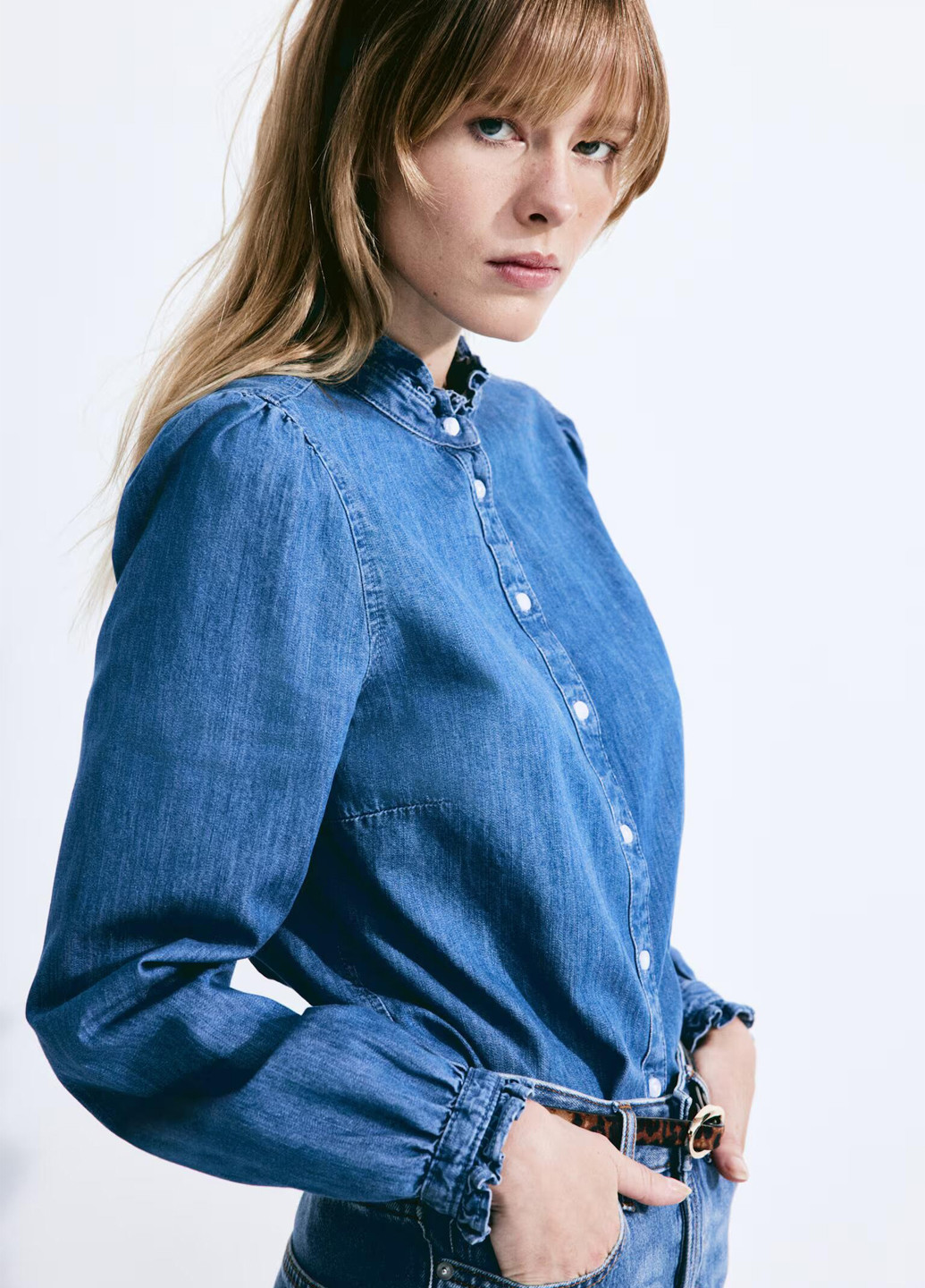 Синяя джинсовая, кэжуал рубашка однотонная H&M