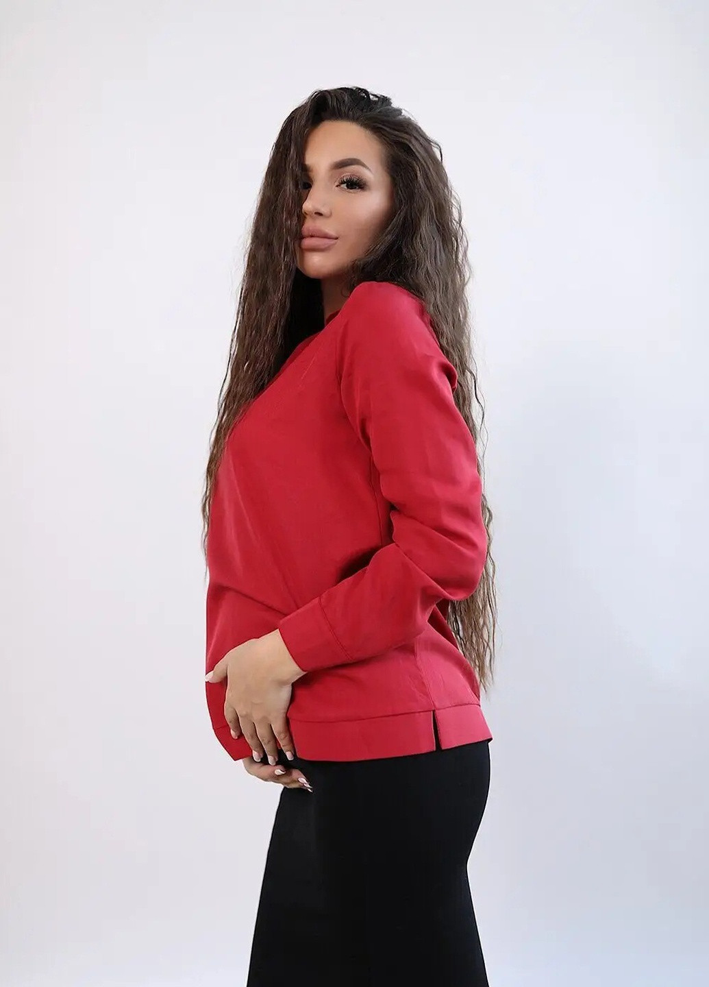 Червона лаконічна ніжна блуза для вагітних червона бавовняна прямого крою для всіх термінів вагітності To Be