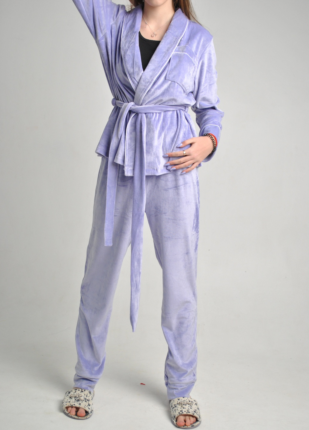 Лавандовая всесезон велюровая пижама - домашний костюм Fashion Club