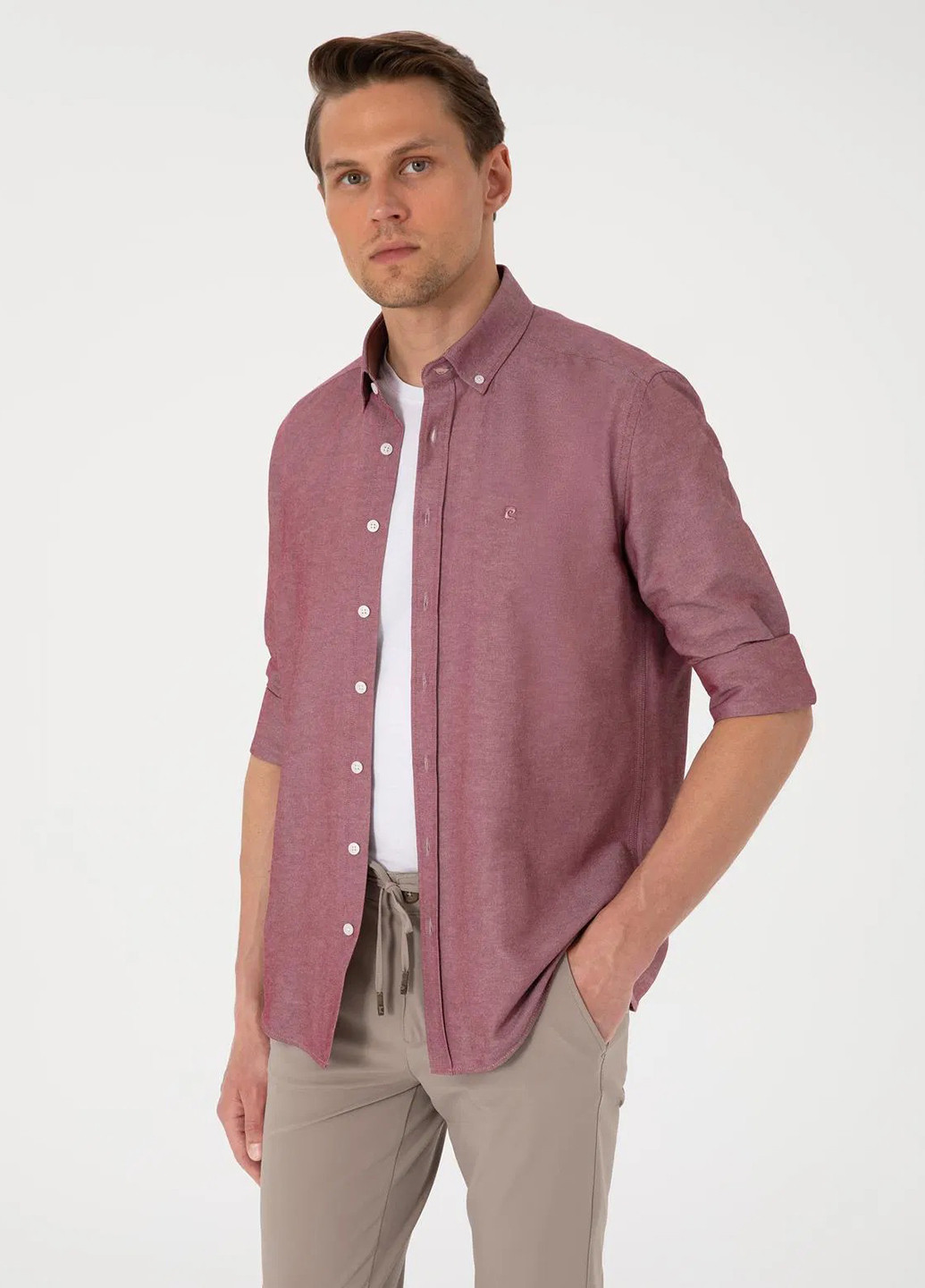 Бордовая кэжуал рубашка однотонная Pierre Cardin