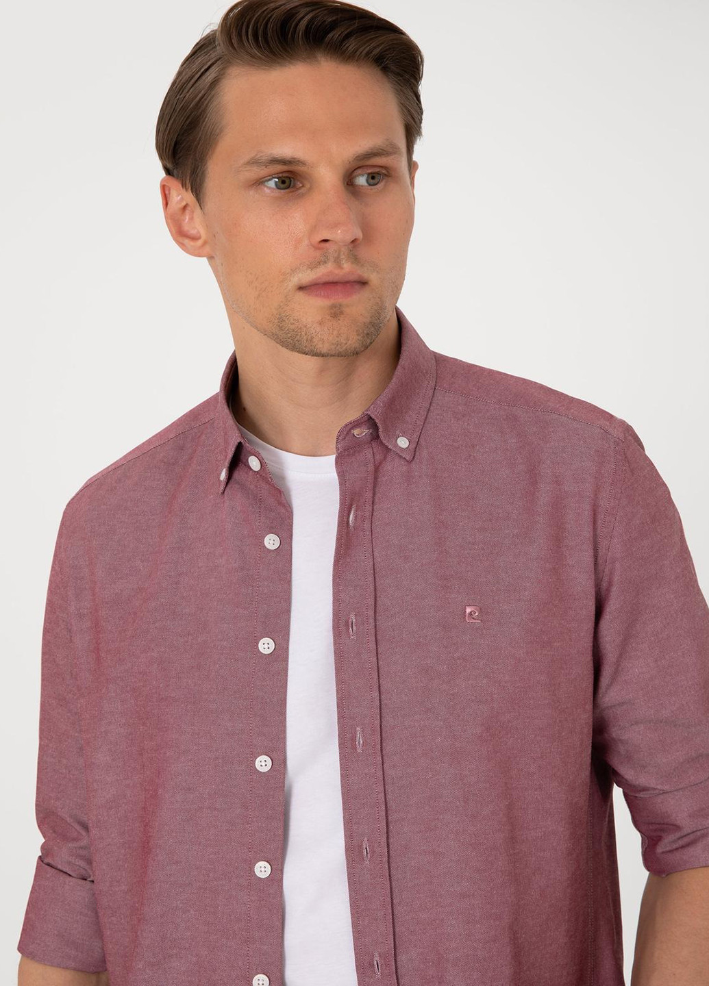 Бордовая кэжуал рубашка однотонная Pierre Cardin