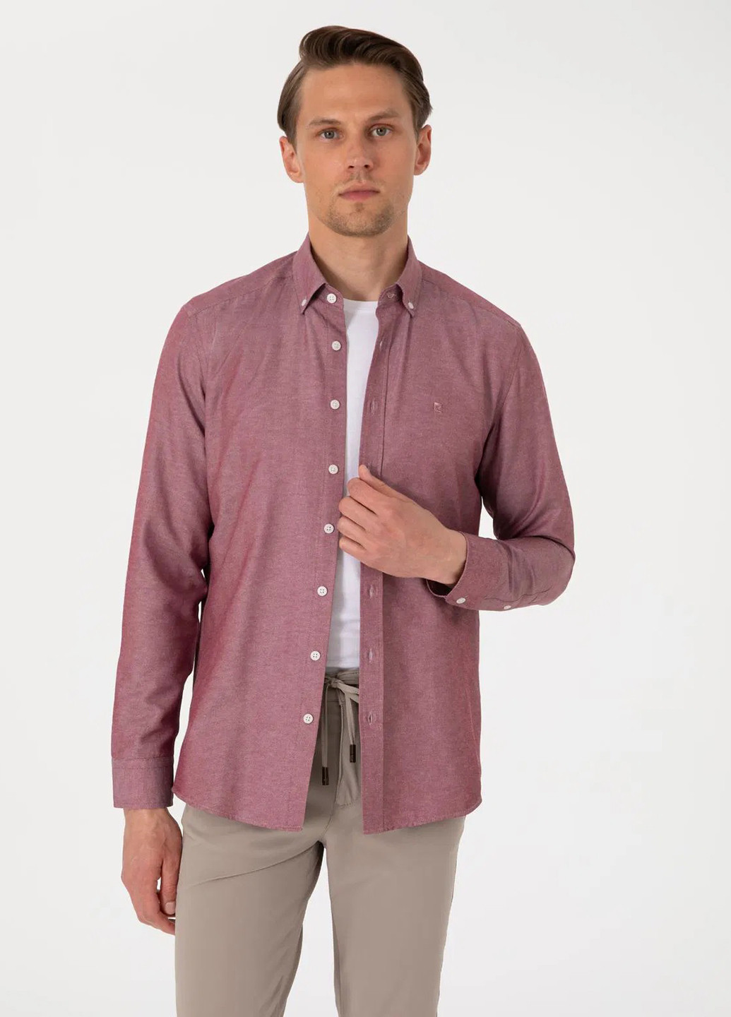 Бордовая кэжуал рубашка однотонная Pierre Cardin