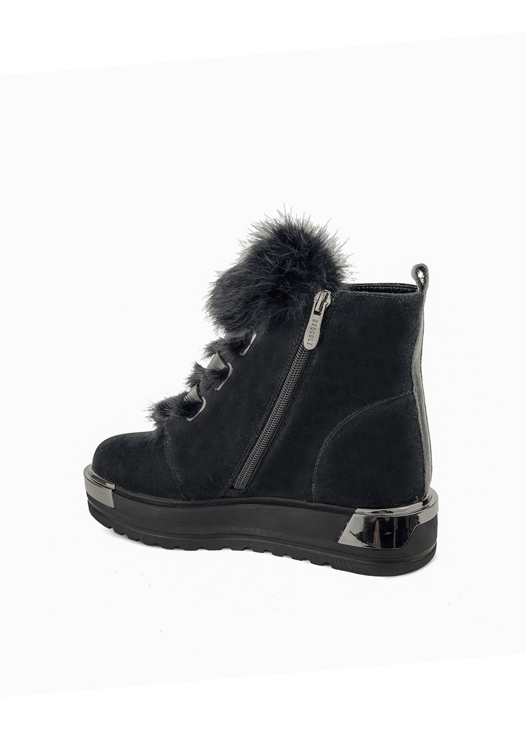 Зимние ботинки зимние женские черные замшевые с мехом на платформе Brocoli из натуральной замши