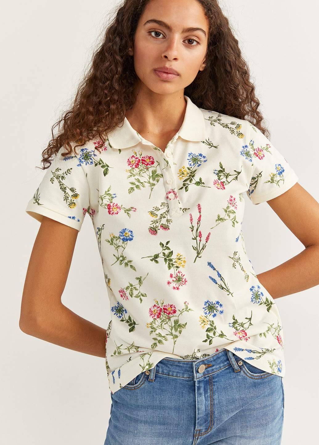 Цветная женская футболка-поло Springfield с цветочным принтом