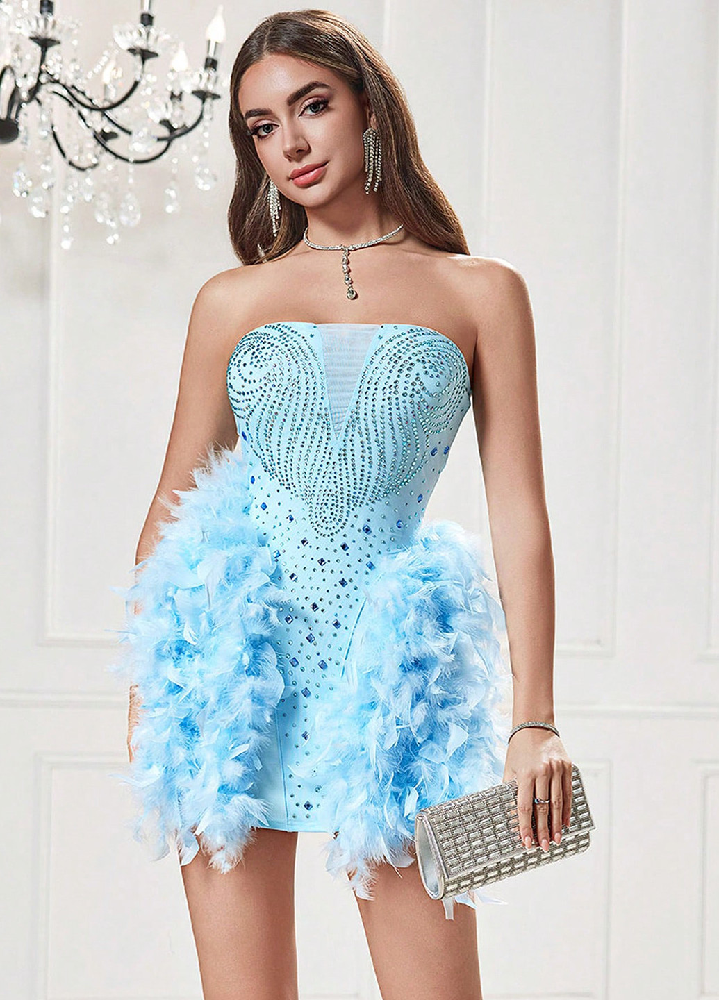 Блакитна святковий, коктейльна, вечірня сукня бандо, бебі долл, футляр SHEIN однотонна