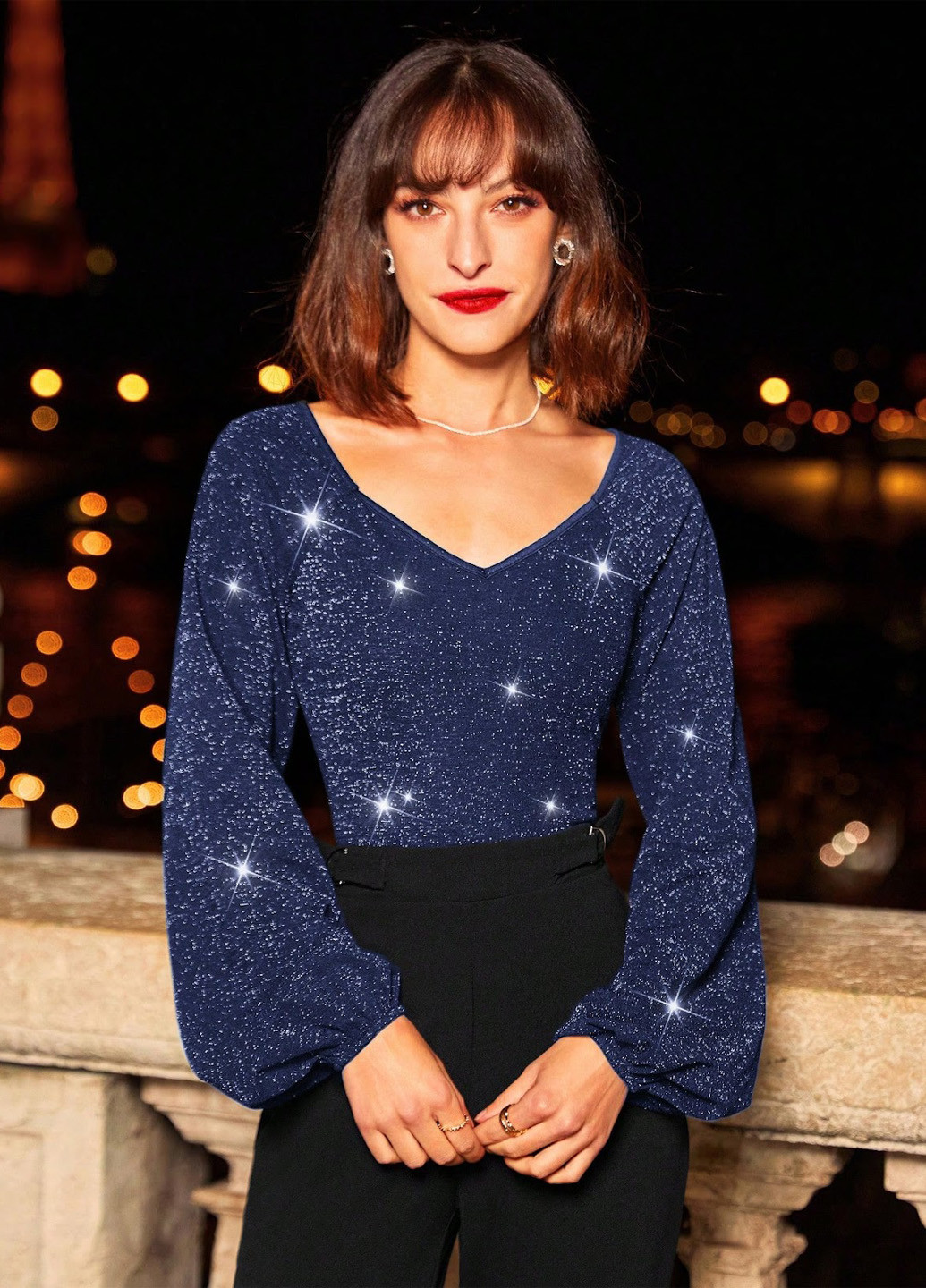 Тёмно-синяя блуза SHEIN