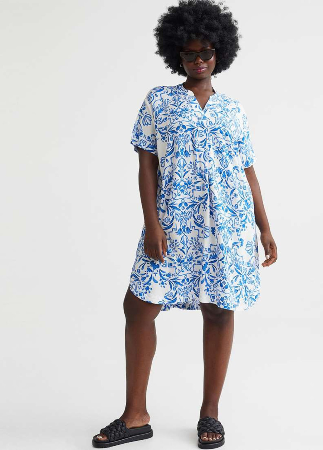 Комбинированное кэжуал платье H&M с цветочным принтом