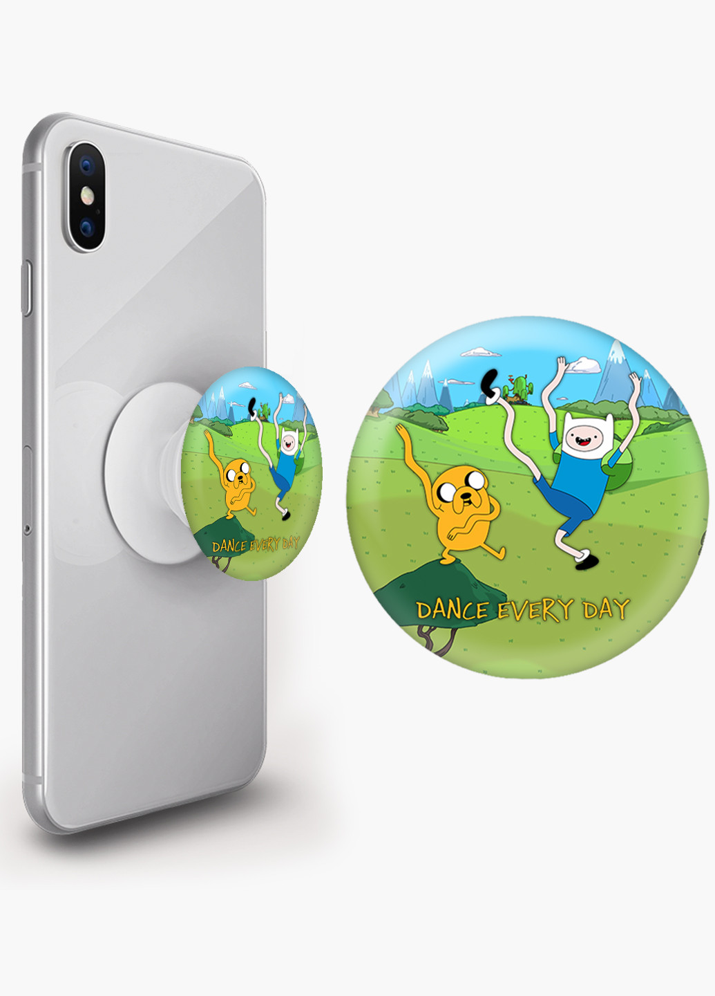 Попсокет (Popsockets) тримач для смартфону Фінн і Джейк пес Час Пригод (Adventure Time) (8754-1580) Чорний MobiPrint (216748454)