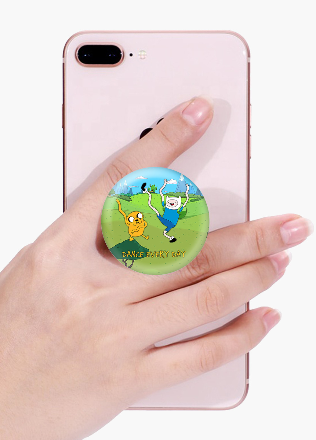 Попсокет (Popsockets) тримач для смартфону Фінн і Джейк пес Час Пригод (Adventure Time) (8754-1580) Чорний MobiPrint (216748454)