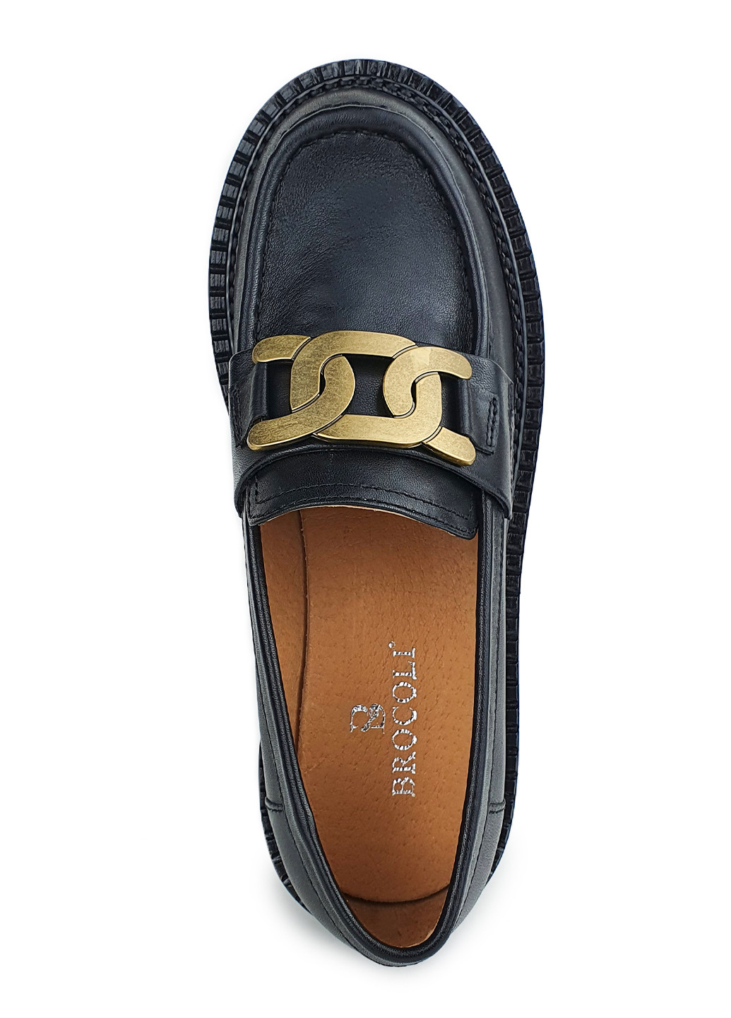 Женские туфли лоферы черного цвета на невысоком каблуке Brocoli