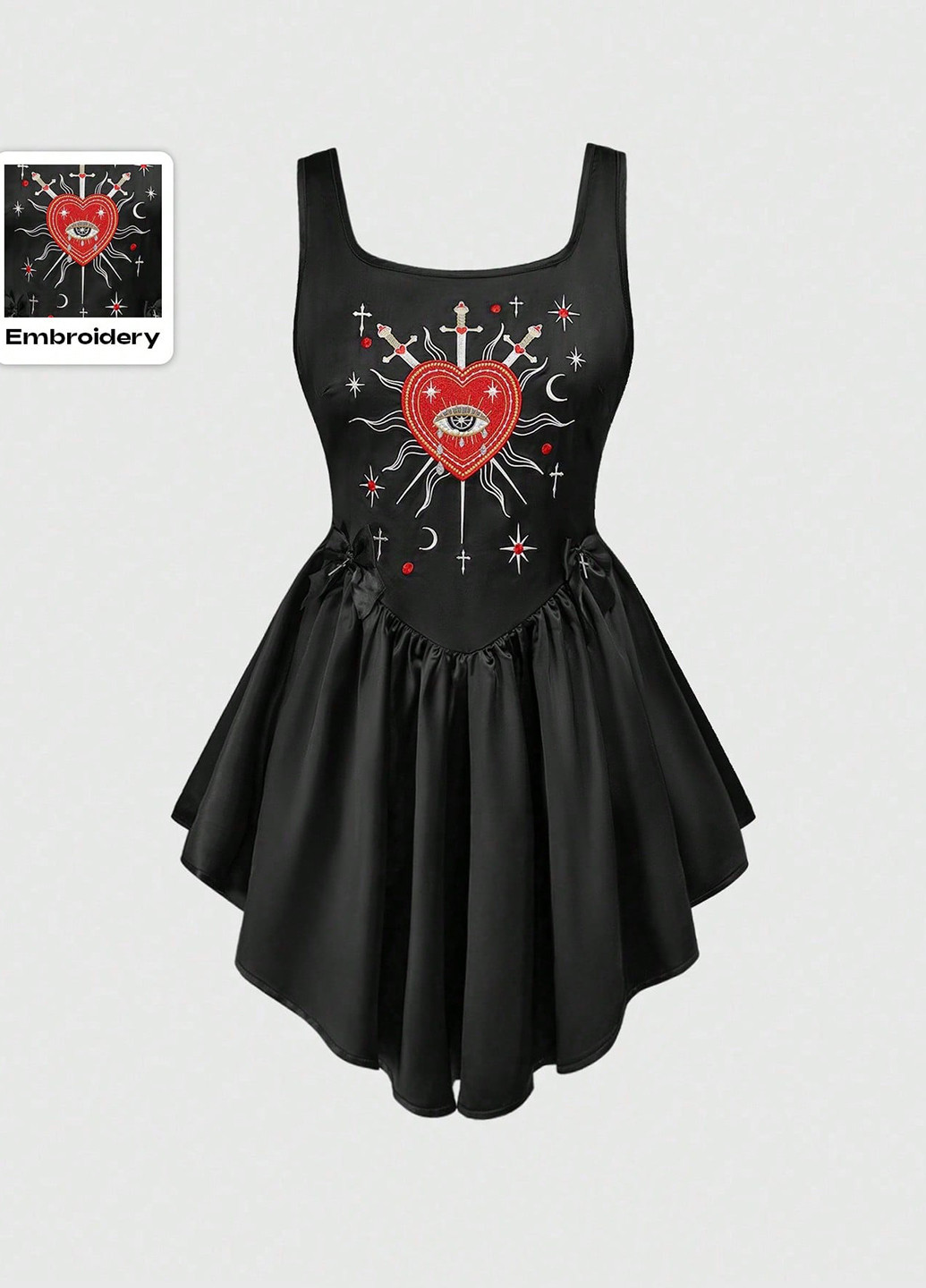 Черное коктейльное, кэжуал платье с юбкой-солнце, платье-майка SHEIN сердечки