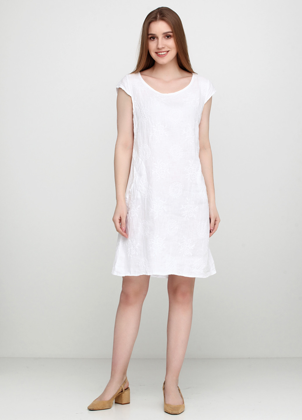 Белое кэжуал платье Puro Lino фактурное