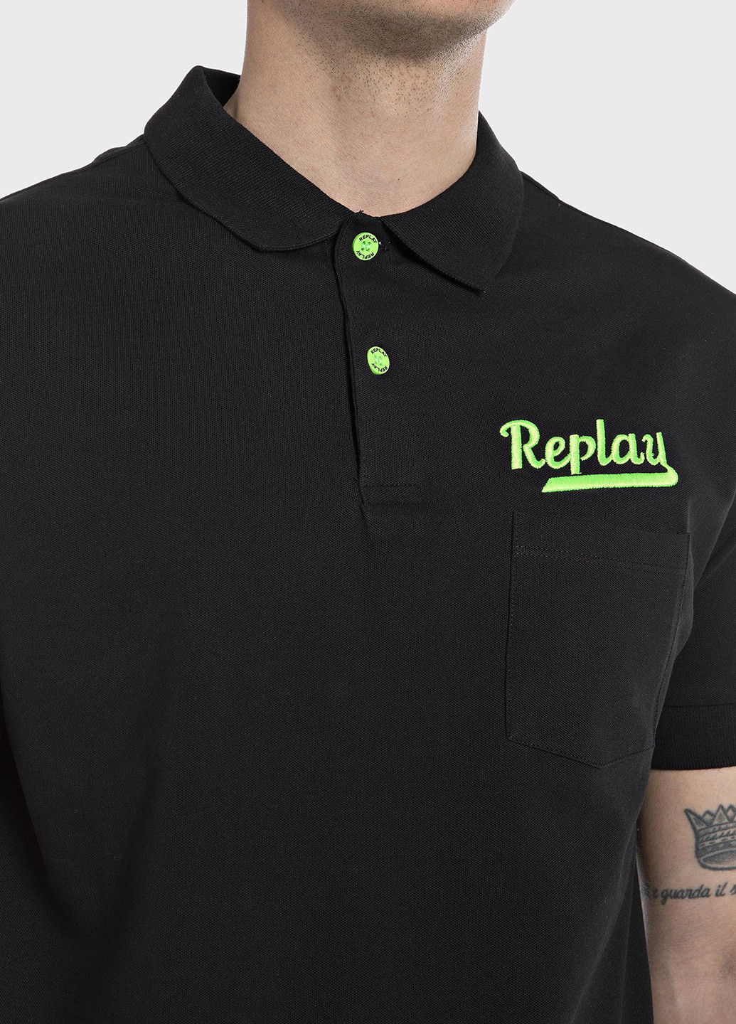 Черная футболка-поло для мужчин Replay однотонная