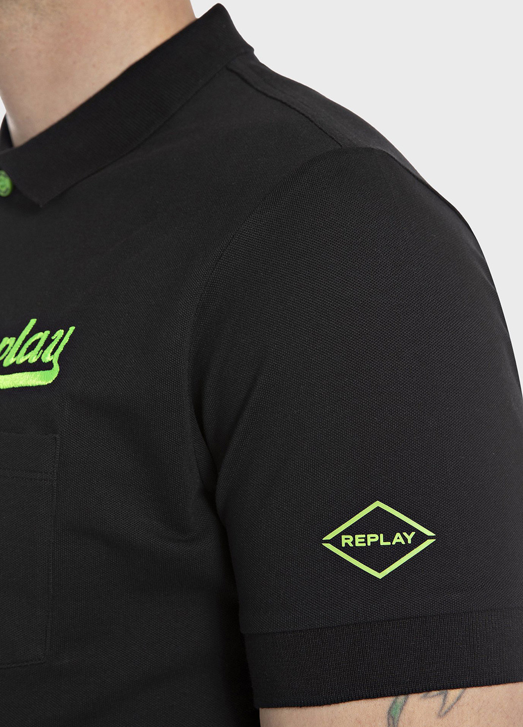 Черная футболка-поло для мужчин Replay однотонная