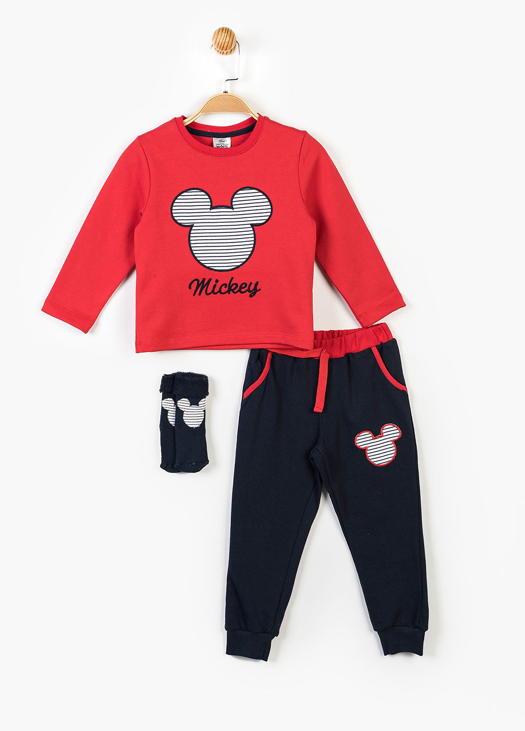 Красный демисезонный костюм (свитшот, брюки, носки) брючный Disney