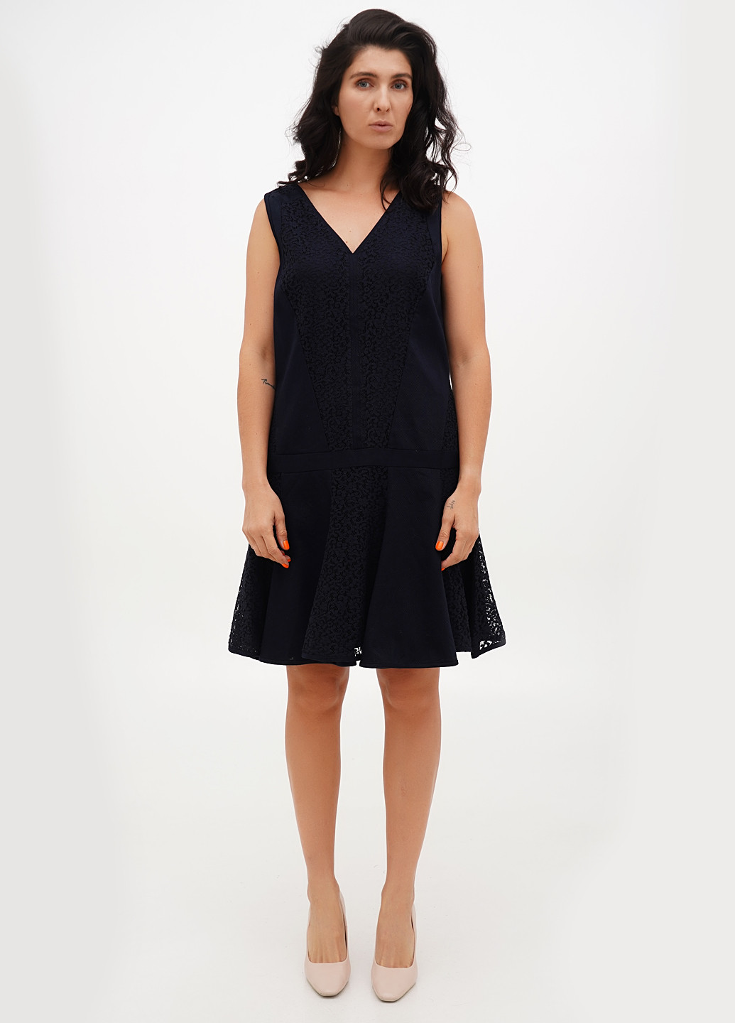 Темно-синее кэжуал платье клеш Ann Taylor однотонное