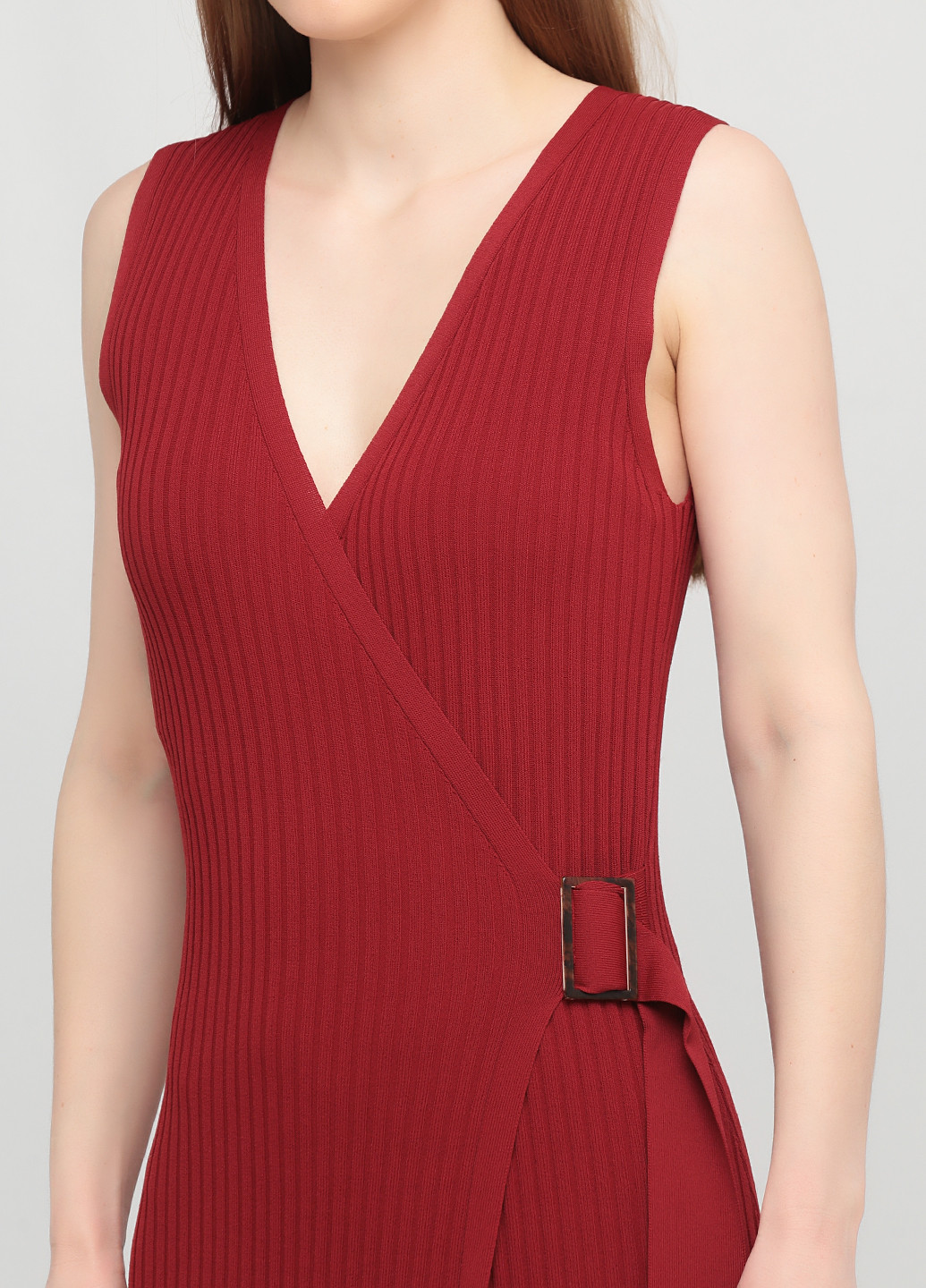 Терракотовое кэжуал платье на запах, клеш, платье-свитер Massimo Dutti однотонное