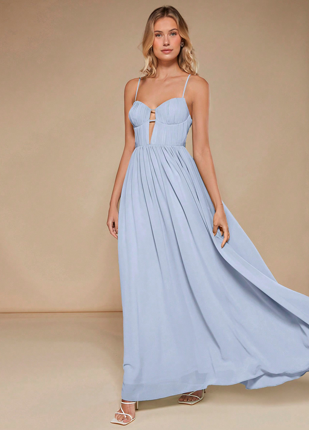 Светло-голубое праздничный, вечернее платье а-силуэт, с корсетом, платье-водолазка, с открытой спиной SHEIN однотонное