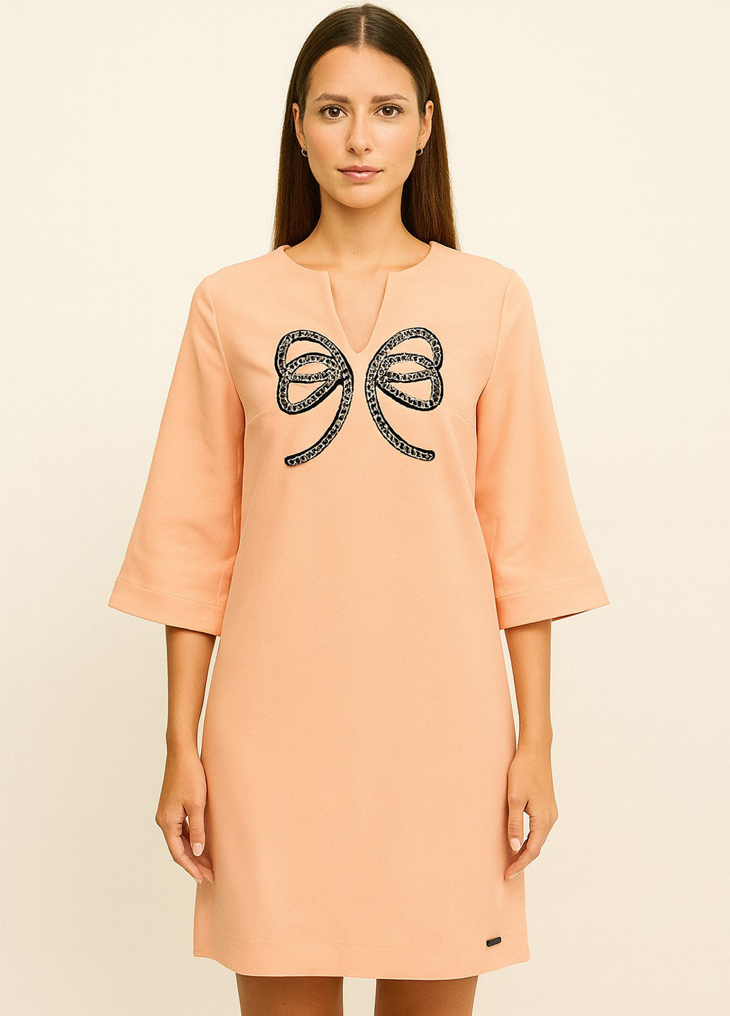 Персиковое кэжуал платье а-силуэт Sassofono с рисунком