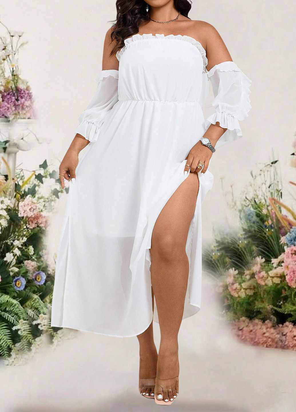 Білий святковий, коктейльна, вечірня сукня а-силует SHEIN однотонна