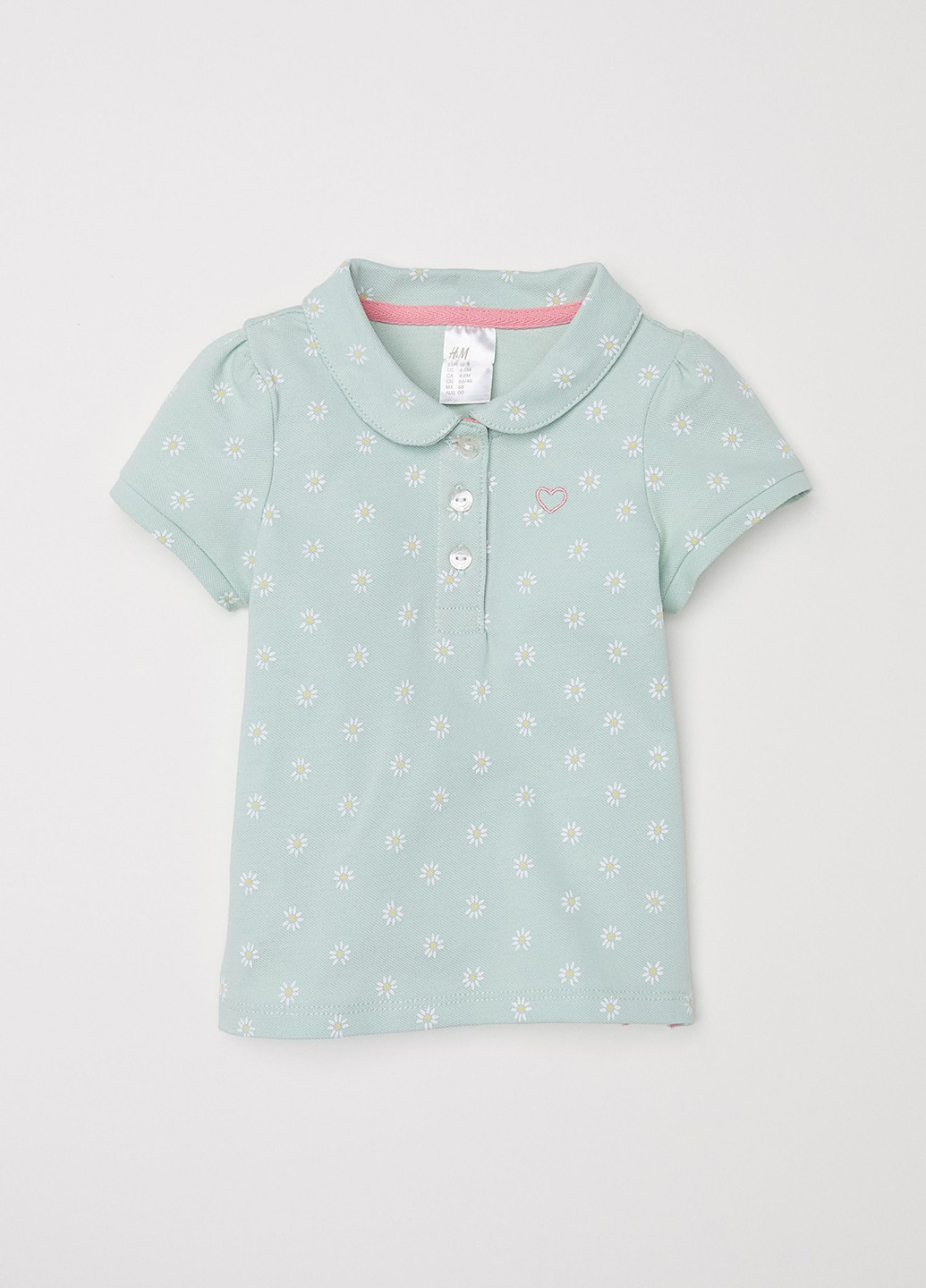 Зеленая детская футболка-поло для девочки H&M с цветочным принтом