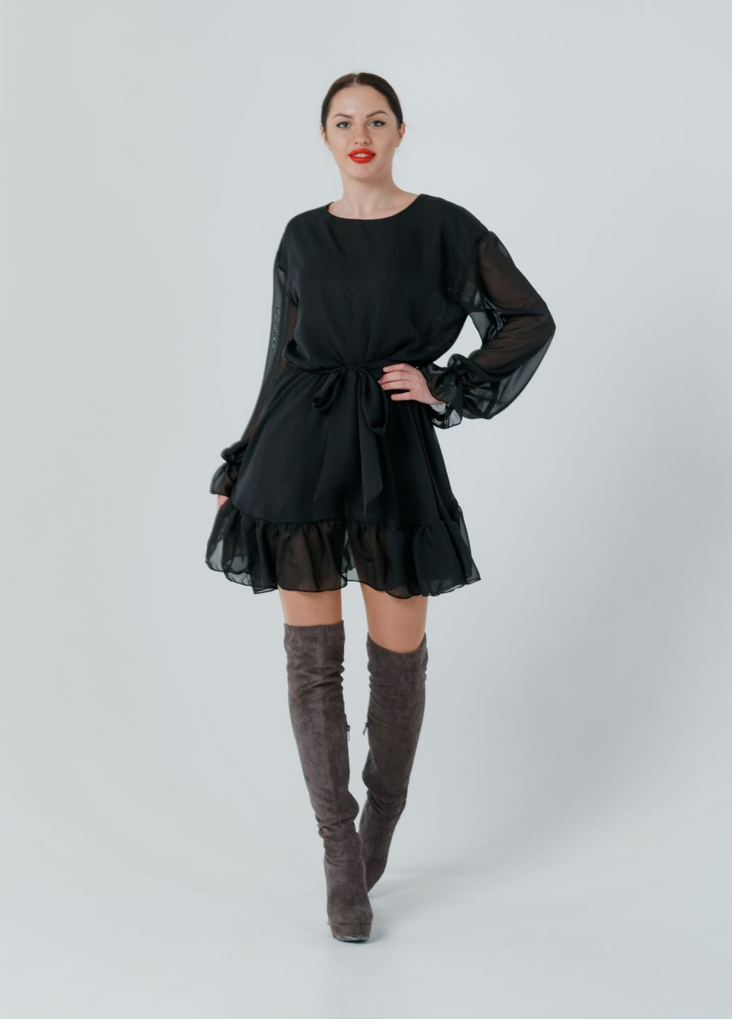 Черное кэжуал платье so-78335-blk клеш Alpama однотонное