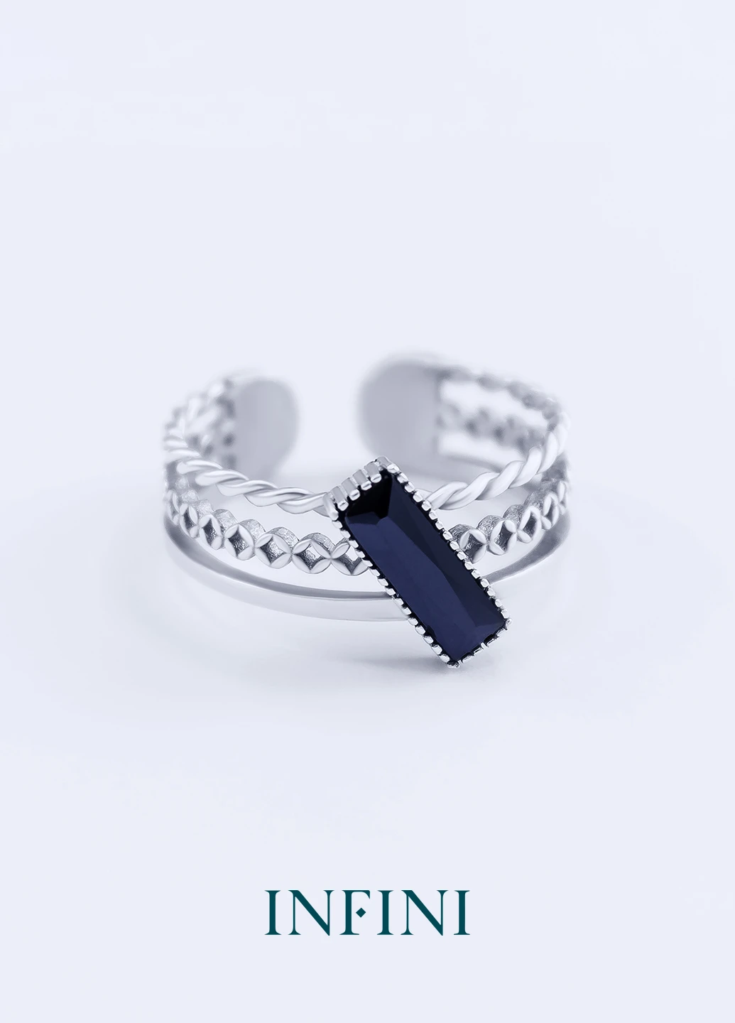 Каблучка срібна Infini с черным цирконом (223348371)
