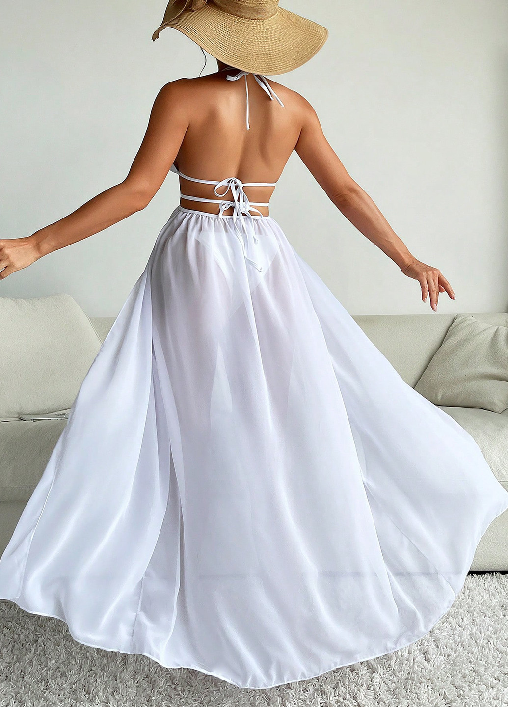 Белое пляжное платье SHEIN однотонное