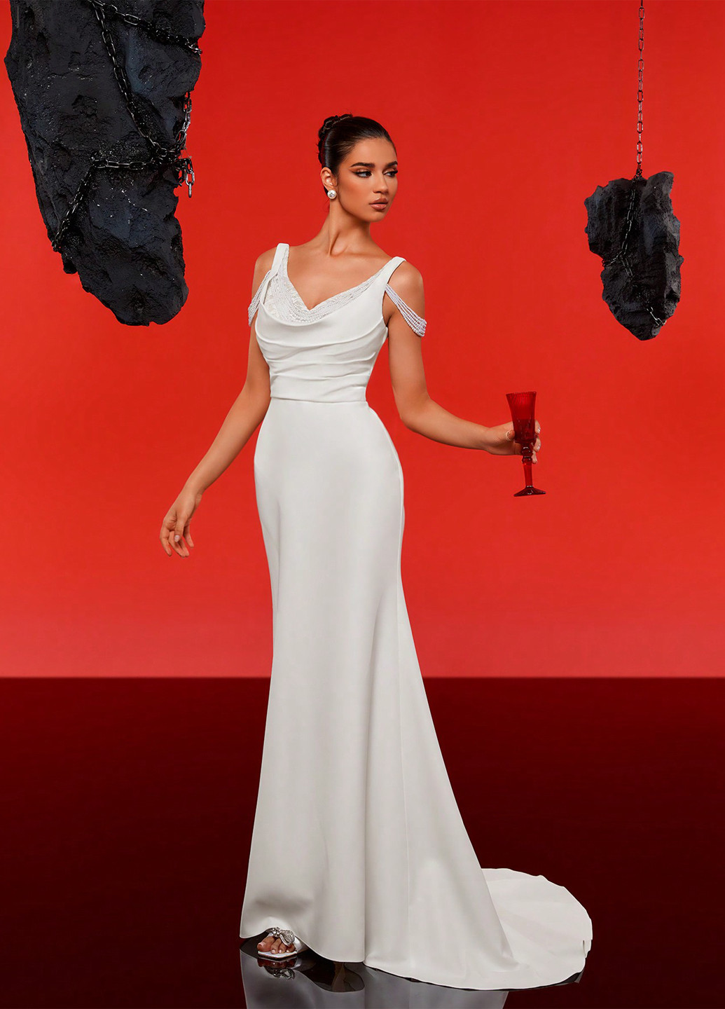 Белое вечернее платье SHEIN однотонное