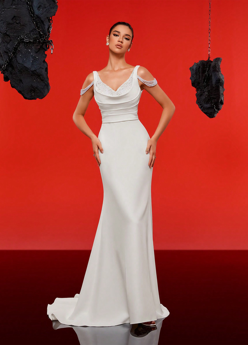 Белое вечернее платье SHEIN однотонное