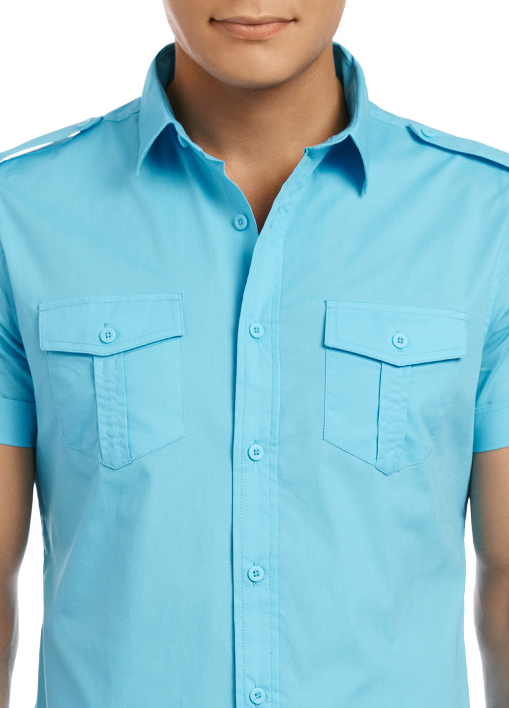 Бирюзовая кэжуал рубашка однотонная Oodji с коротким рукавом