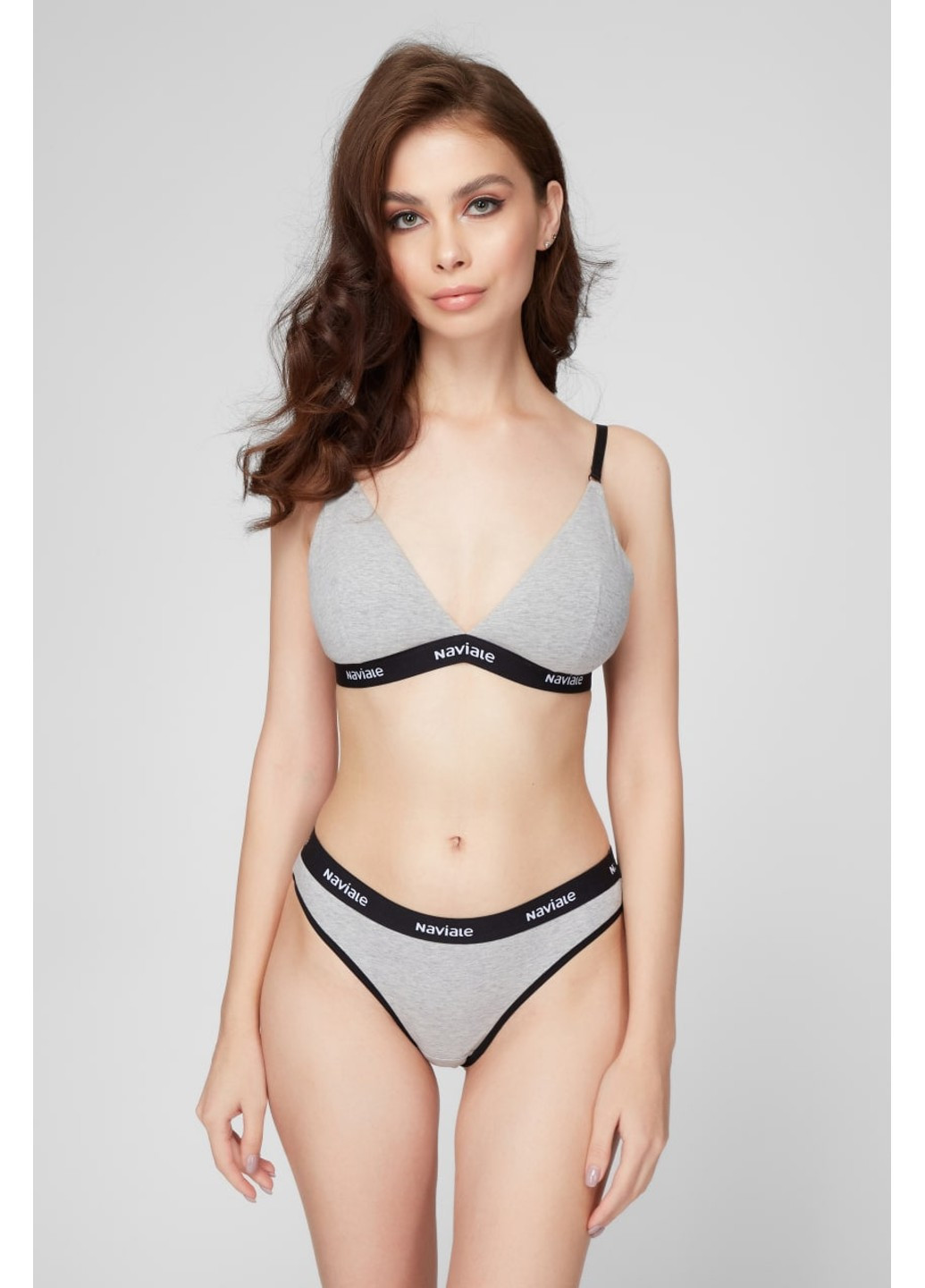 Хлопковые трусики стринг с мягкой брендированной резинкой меланж LU133-01 Naviale (256550102)